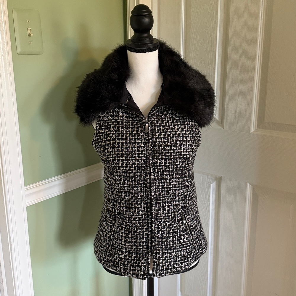 White House Black Market Black and White Tweed Vest